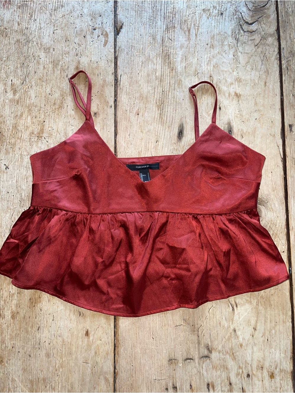 Forever 21 Wine Red Satin Peplum Cami